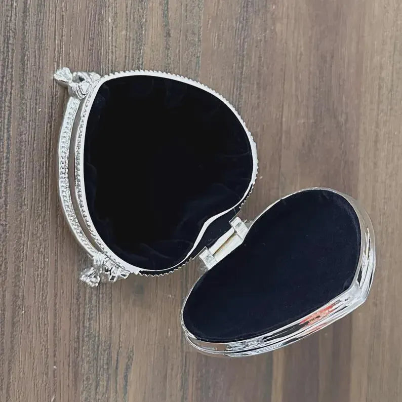 Personalized Silver Heart Jewelry Box | Custom Engraved Heart Keepsake Box | Wedding, Bridesmaid, Anniversary Gift
