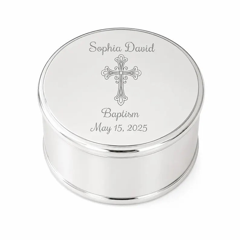 Personalized Baptism Jewelry Box for Girls | Engraved Silver Christening Keepsake | First Communion & Confirmation Gift