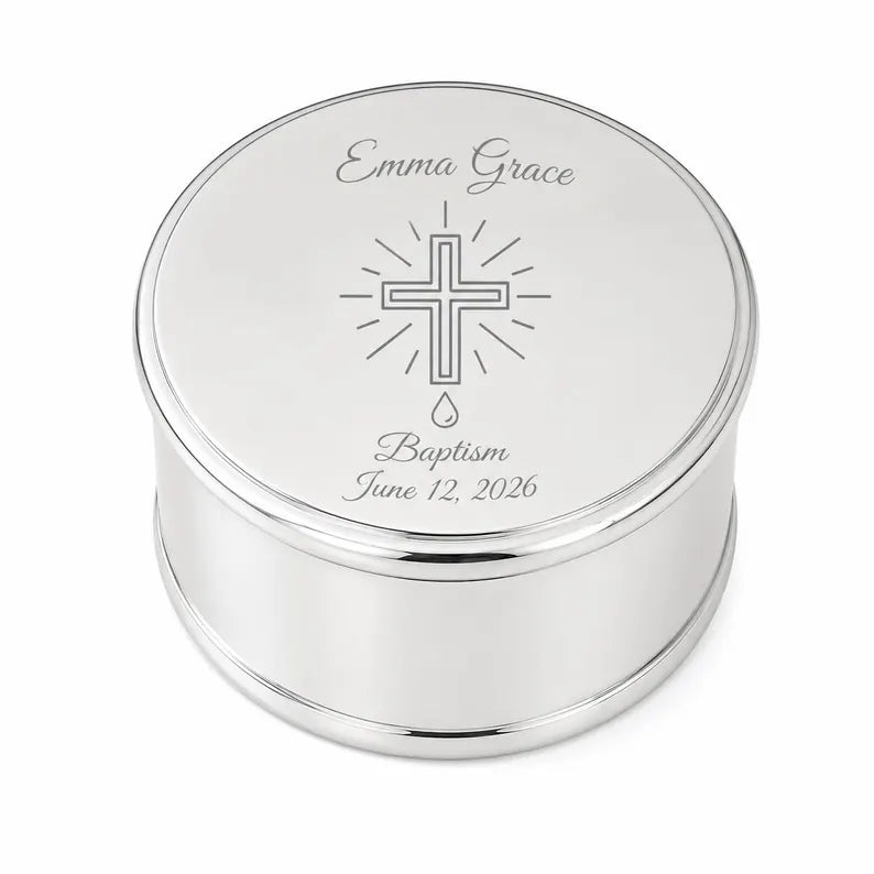 Personalized Baptism Jewelry Box for Girls | Engraved Silver Christening Keepsake | First Communion & Confirmation Gift