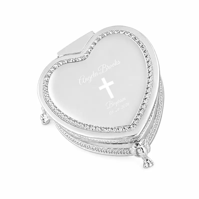 Personalized Silver Heart Jewelry Box | Custom Engraved Heart Keepsake Box | Wedding, Bridesmaid, Anniversary Gift
