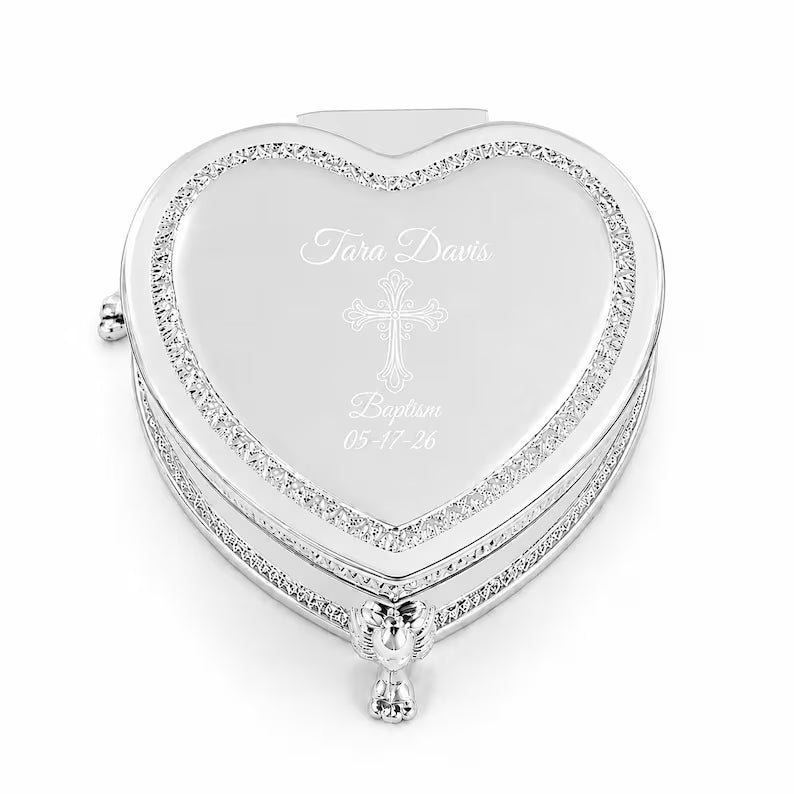 Personalized Silver Heart Jewelry Box | Custom Engraved Heart Keepsake Box | Wedding, Bridesmaid, Anniversary Gift