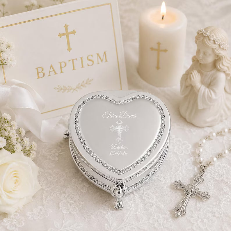 Personalized Silver Heart Jewelry Box | Custom Engraved Heart Keepsake Box | Wedding, Bridesmaid, Anniversary Gift