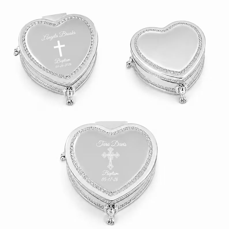 Personalized Silver Heart Jewelry Box | Custom Engraved Heart Keepsake Box | Wedding, Bridesmaid, Anniversary Gift
